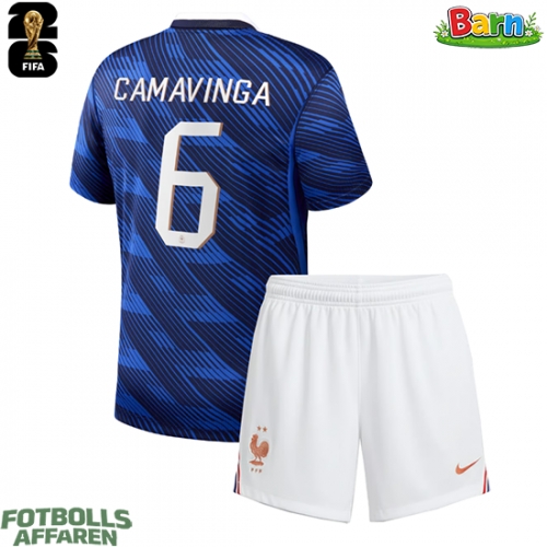 Frankrike Eduardo Camavinga #6 Hemmaställ Barn VM 2026 Kortärmad (+ Korta byxor)